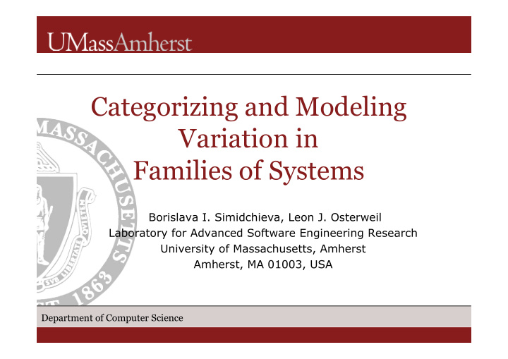 categorizing and modeling variation in families of systems