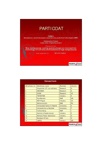 PARTICOAT  PARTICOAT  THEME 4  THEME 4  Nanoscience  Nanoscience, nanotechnologies, materials new