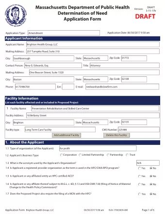 DRAFT  Application Form  Application Date: 06/30/2017 9:58 am  Application Type:  Amendment