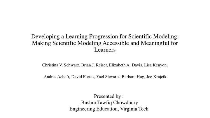 developing a learning progression for scientific modeling