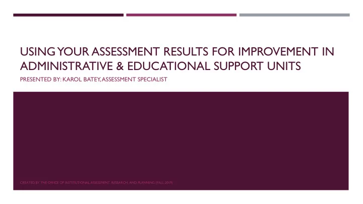 using your assessment results for improvement in