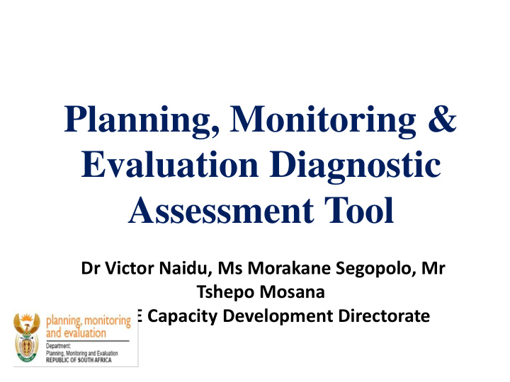 planning monitoring evaluation diagnostic