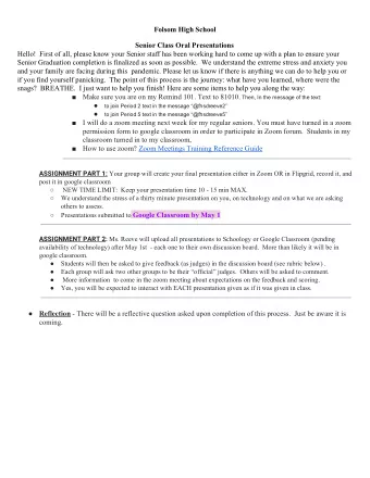 Folsom High School  Senior Class Oral Presentations  Hello!  First of all, please know your Senior