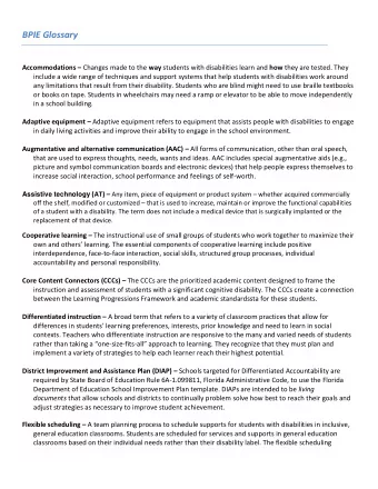 BPIE Glossary Accommodations  Changes made to the way students with disabilities learn and how