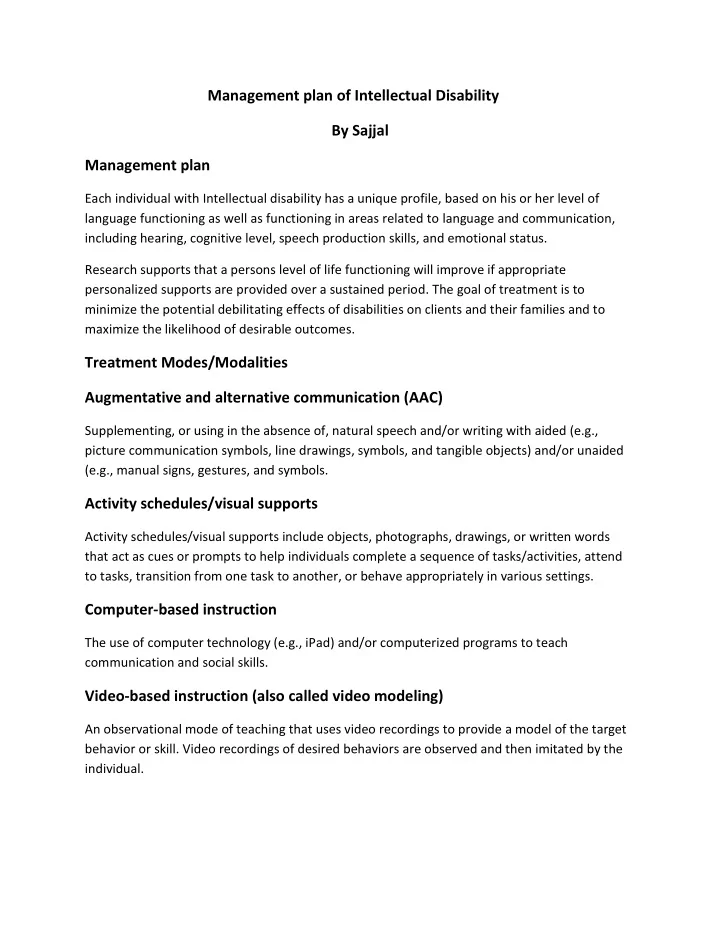 management plan of intellectual disability by sajjal