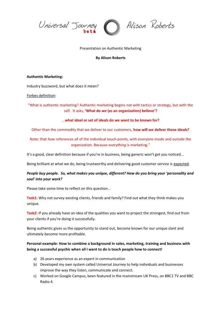presentation on authentic marketing by alison roberts