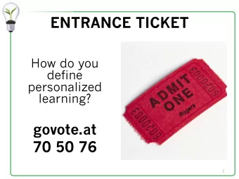ENTRANCE TICKET  How do you  define  personalized  learning?  govote.at 70 50 76  1  DEFINITION OF