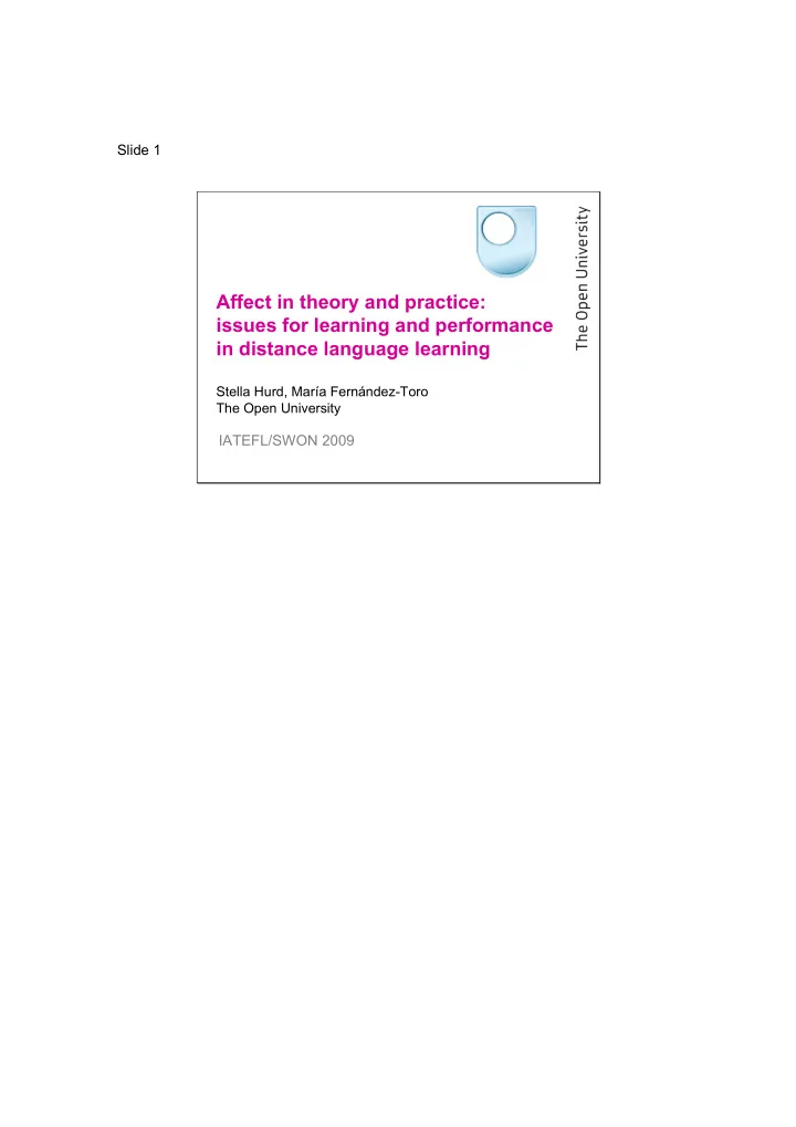 affect in theory and practice issues for learning and
