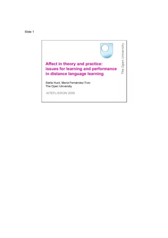 Affect in theory and practice:  issues for learning and performance  in distance language learning