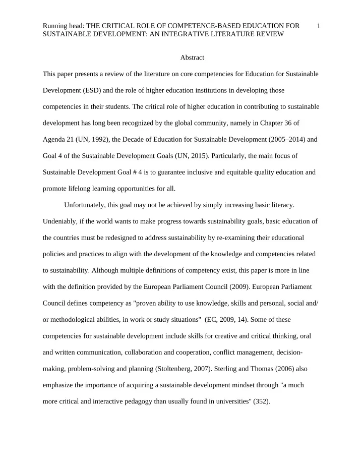 running head the critical role of competence based