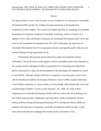Running head: THE CRITICAL ROLE OF COMPETENCE-BASED EDUCATION FOR  1  SUSTAINABLE DEVELOPMENT: AN