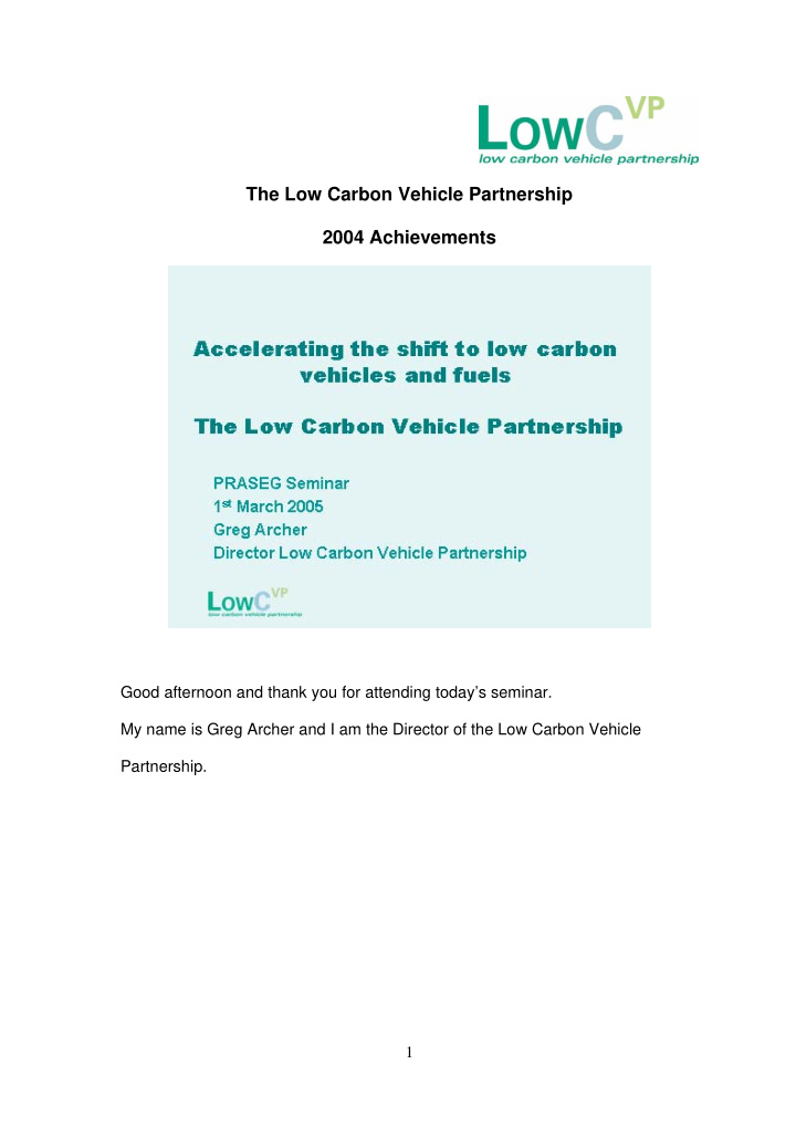 the low carbon vehicle partnership 2004 achievements