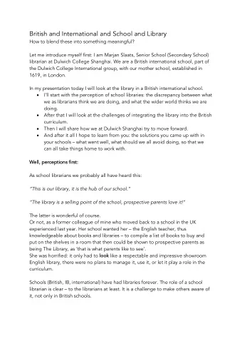 British and International and School and Library  How to blend these into something meaningful?