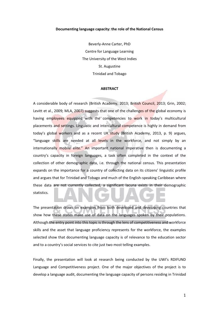 documenting language capacity the role of the national
