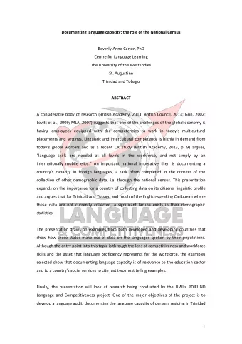 Documenting language capacity: the role of the National Census  Beverly-Anne Carter, PhD  Centre