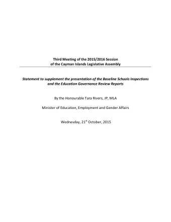 Third Meeting of the 2015/2016 Session  of the Cayman Islands Legislative Assembly  Statement to