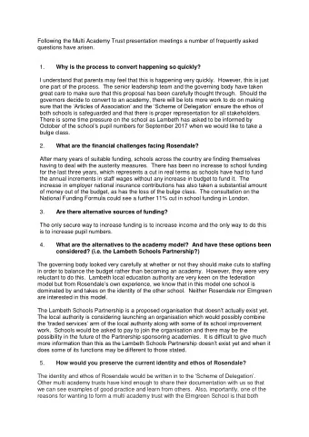 Following the Multi Academy Trust presentation meetings a number of frequently asked  questions