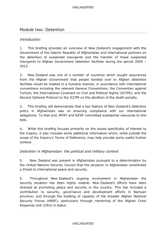 Module two: Detention  Introduction 1. This briefing provides an overview of New Zealands