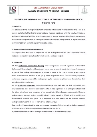STELLENBOSCH UNIVERSITY FACULTY OF MEDICINE AND HEALTH SCIENCES  RULES FOR THE UNDERGRADUATE