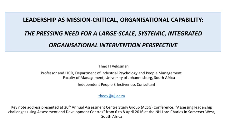 leadership as mission critical organisational capability