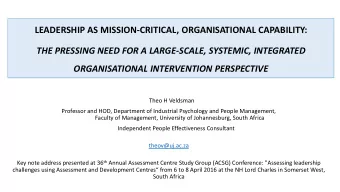 LEADERSHIP AS MISSION-CRITICAL, ORGANISATIONAL CAPABILITY:  THE PRESSING NEED FOR A LARGE-SCALE,