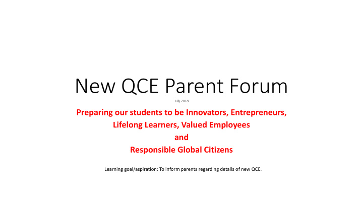 new qce parent forum