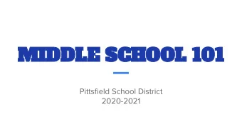 MIDDLE SCHOOL 101  Pittsfield School District  2020-2021  Welcome and Introductions    John