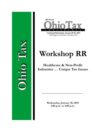 Workshop RR  Healthcare &amp; Non-Profit  Industries  Unique Tax Issues  Wednesday, January 30,