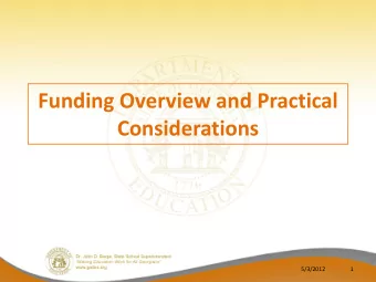 Funding Overview and Practical  Considerations  5/3/2012  1  Agenda  Types of Charter Schools