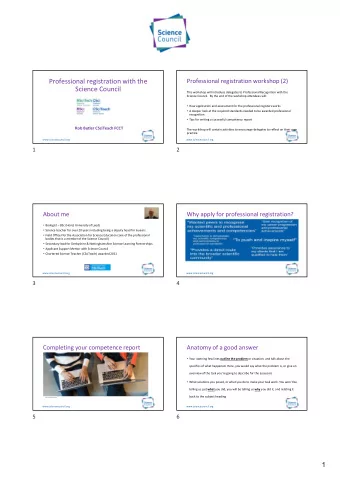Professional registration with the  Professional registration workshop (2)  Science Council T his