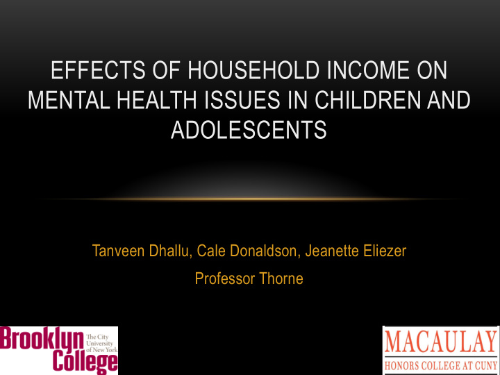 effects of household income on mental health issues in