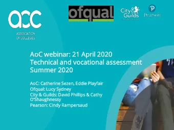 Tech  chnical  al and vocat  cation  onal  al asse  sessme  sment  Summe  mer 2020  AoC: Cather