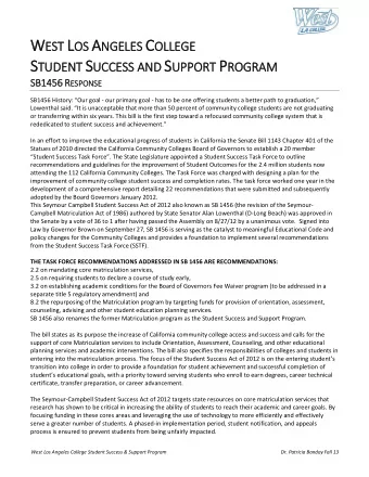 LEGE  EST S TU ENT S UCCESS A D S UPPO PORT P ROG OGRAM  TUDENT  AND  SB14  1456 56 R ESPONSE