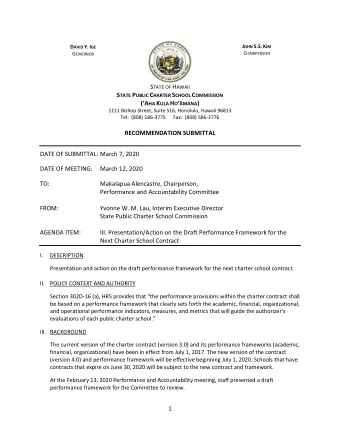 C HAIRPERSON G OVERNOR S TATE OF H AWAII S TATE P UBLIC C HARTER S CHOOL C OMMISSION ( A HA K ULA