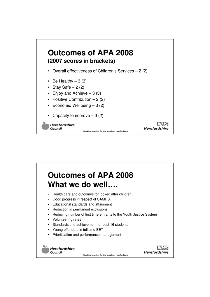 outcomes of apa 2008