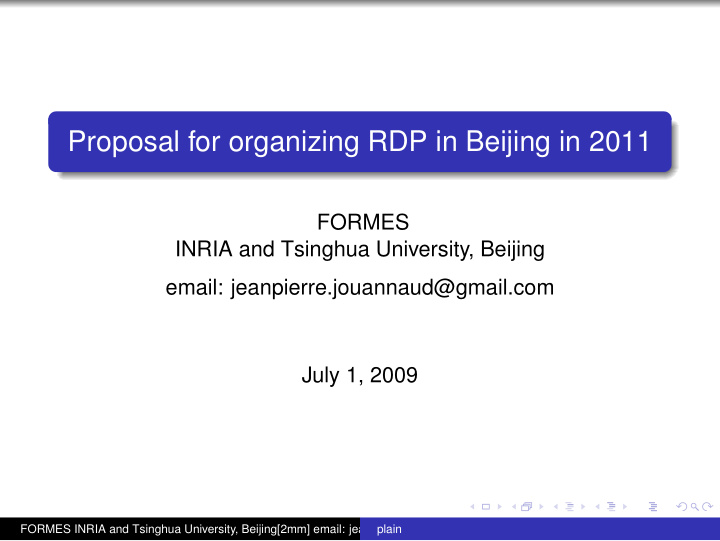 proposal for organizing rdp in beijing in 2011