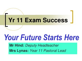 Your Future Starts Here Mr Hind: Deputy Headteacher Mrs Lynas: Year 11 Pastoral Lead  The More You