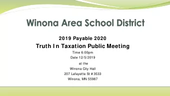 Truth I n Taxation Public Meeting  Time 6:00pm  Date 12/5/2019  at the  Winona City Hall  207