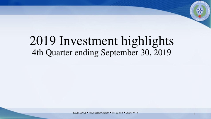 2019 investment highlights