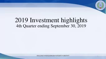 2019 Investment highlights  4th Quarter ending September 30, 2019 EXCELLENCE  PROFESSIONALISM