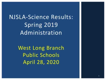 Spring 2019  Administration  West Long Branch  Public Schools  April 28, 2020  1 New Jersey Student