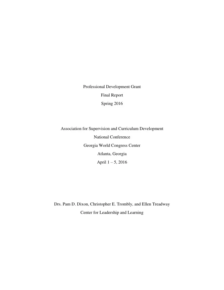 professional development grant final report spring 2016