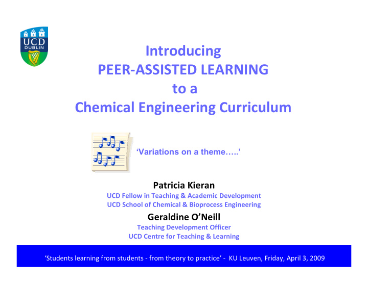 introducing peer assisted learning to a chemical
