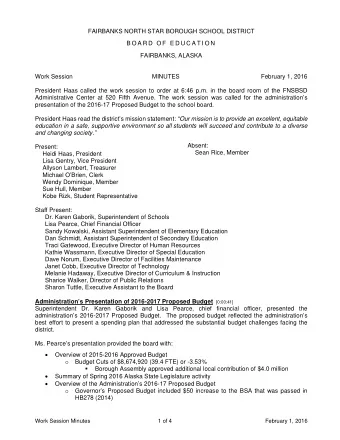 Staff Present:  Dr. Karen Gaborik, Superintendent of Schools  Lisa Pearce, Chief Financial Officer