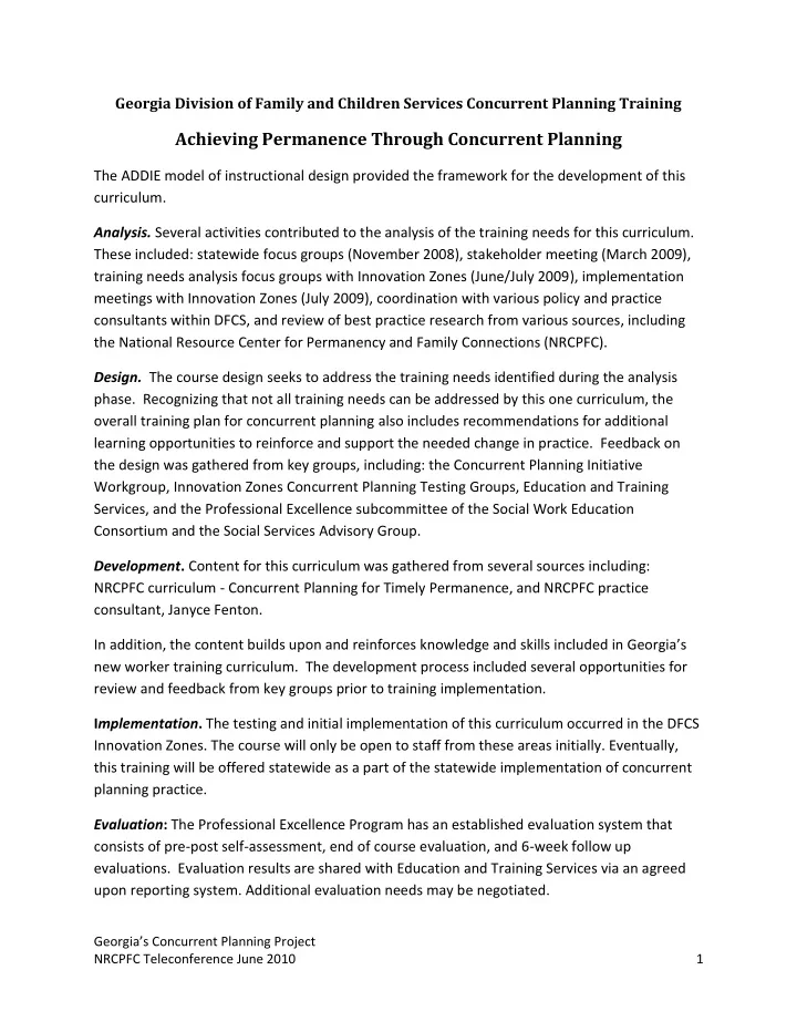 achieving permanence through concurrent planning