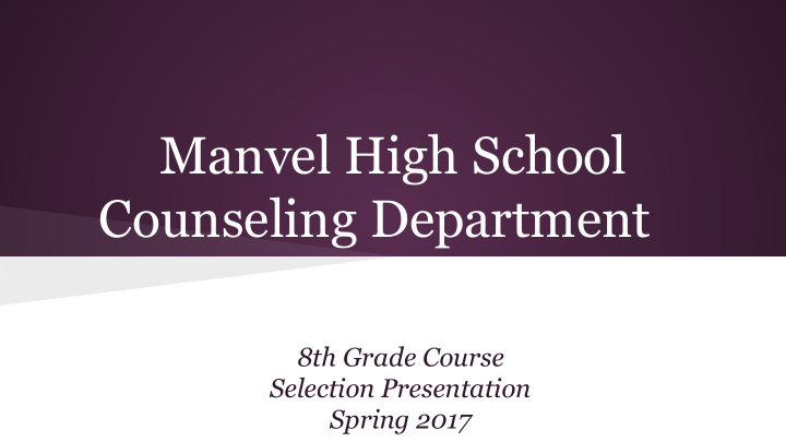 manvel high school counseling department