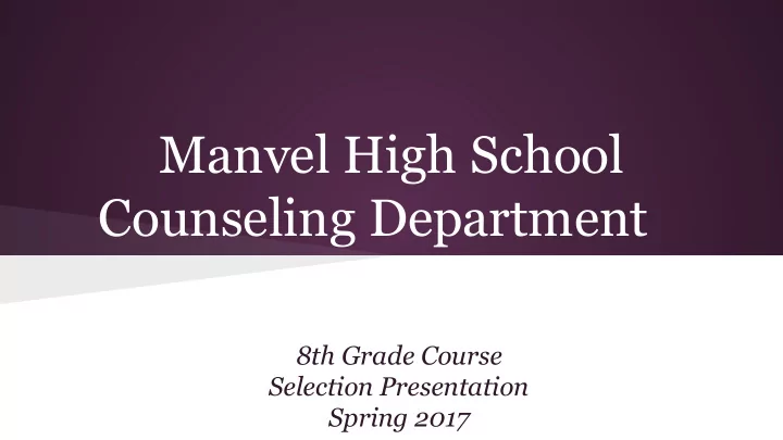 manvel high school counseling department
