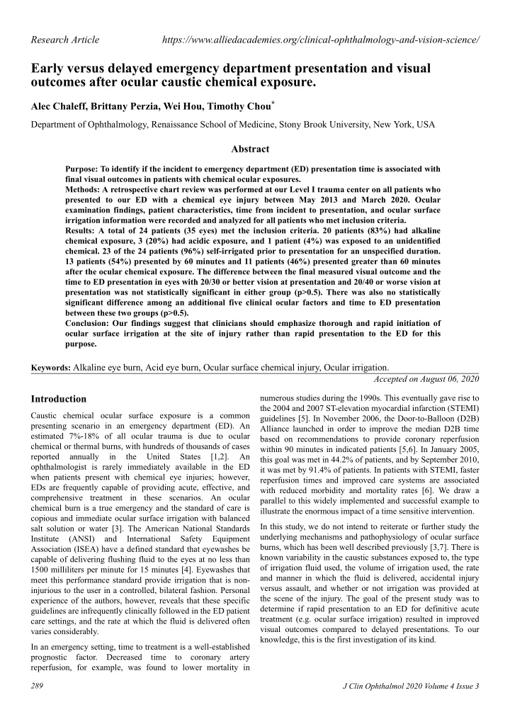 early versus delayed emergency department presentation