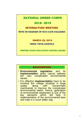 NATIONAL GRREN CORPS  2018- 2019  INTERACTION MEETING  WITH IN-CHARGES OF ECO CLUB COLLEGES  MARCH