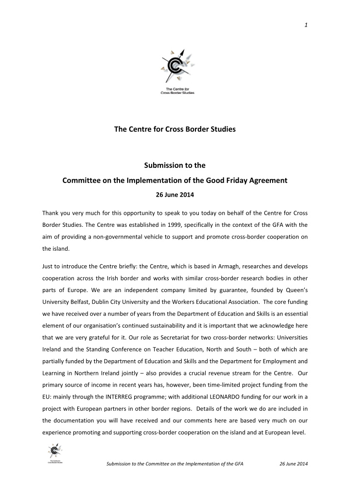 the centre for cross border studies submission to the